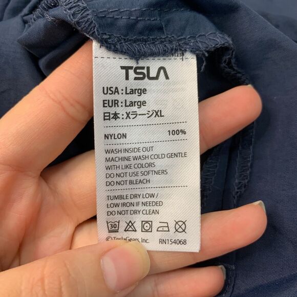 TSLA Shirt Mens L Large Navy Button Down Short Sleeve Vented Performance Fishing - Picture 9 of 12